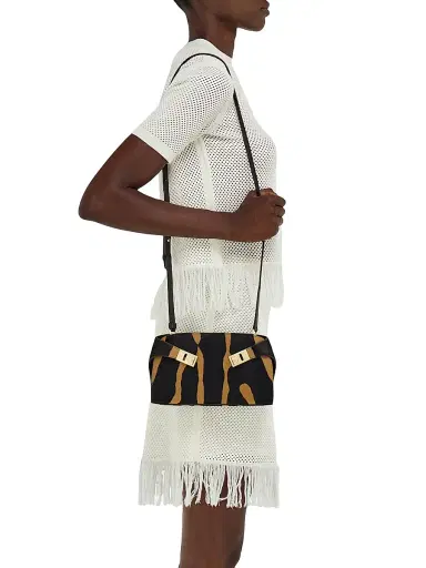 Ferragamo Women's Hug Zebra-Stripe Gancini Calf Hair Crossbody Bag - Kamari Beigetesta Di Moro | Thumbnail 2