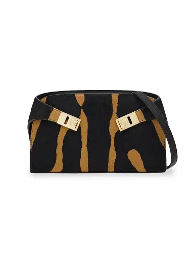 Ferragamo Women's Hug Zebra-Stripe Gancini Calf Hair Crossbody Bag - Kamari Beigetesta Di Moro | Thumbnail 1