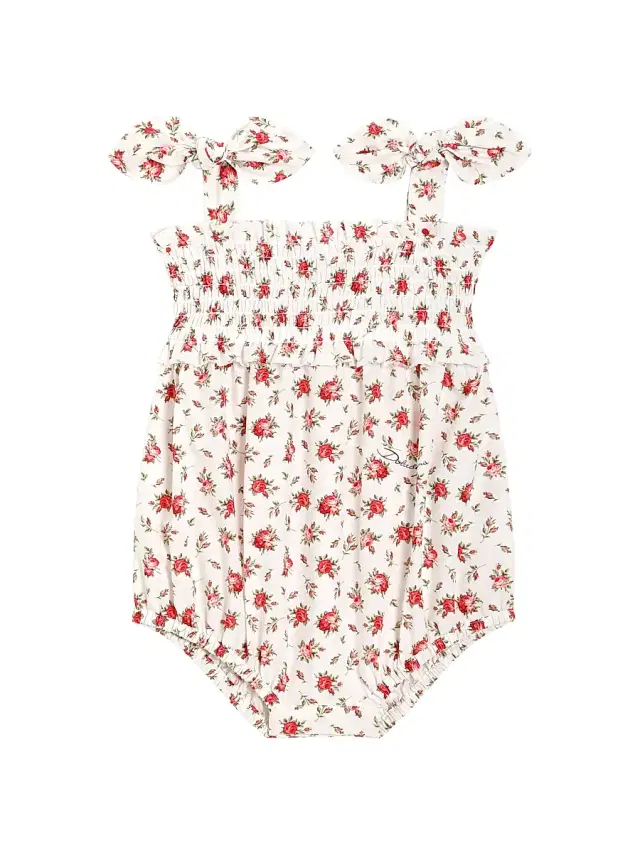 Baby Girl's Rose-Print Smocked Cototn Bodysuit - Roselline 18 Months