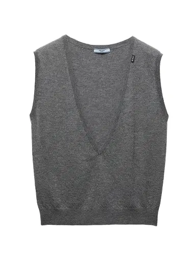 Prada Women's Cashmere V-Neck Vest Sweater - Grey - Size 8 | Thumbnail 1