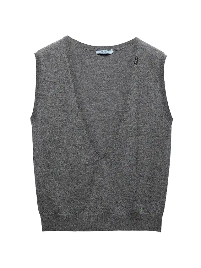 Prada Women's Cashmere V-Neck Vest Sweater - Grey