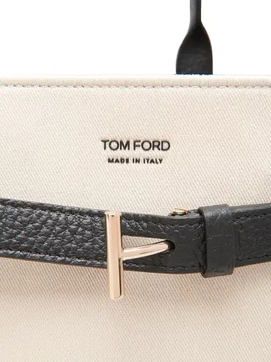 Tom Ford Women's Medium Audrey Leather-Trim Tote Bag - Ecru Black | Thumbnail 5
