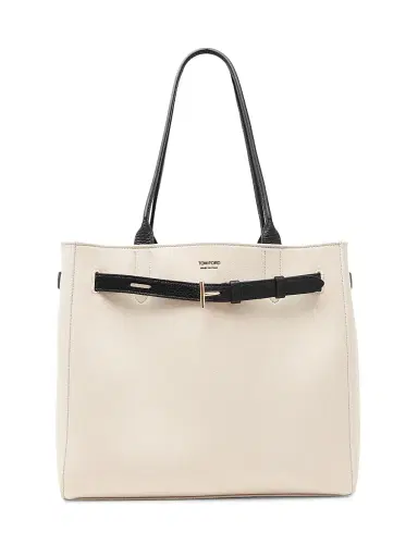 Tom Ford Women's Medium Audrey Leather-Trim Tote Bag - Ecru Black | Thumbnail 1