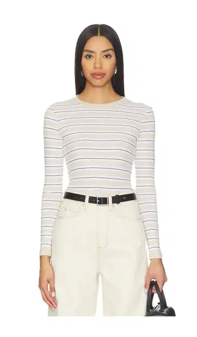 ENZA COSTA Cotton Stripe Classic Long Sleeve Tee | Thumbnail 1