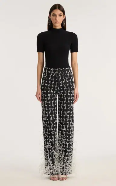 Oscar de la Renta Feathered Jacquard Denim Straight-Leg Pants | Thumbnail 3