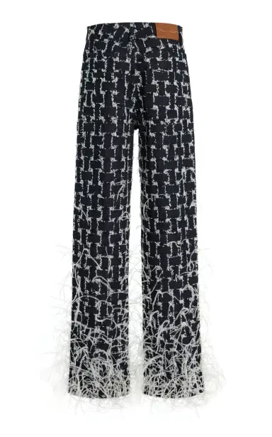 Oscar de la Renta Feathered Jacquard Denim Straight-Leg Pants | Thumbnail 7