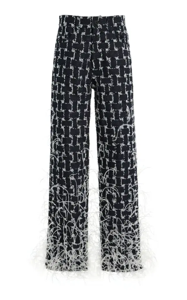 Feathered Jacquard Denim Straight-Leg Pants