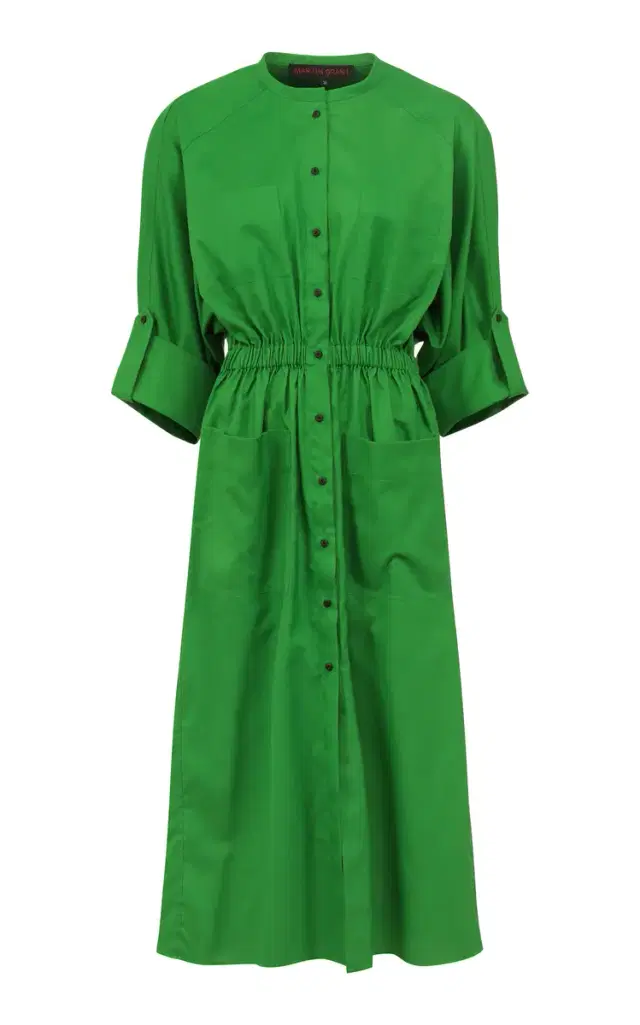 Collarless Rolled Sleeve Cotton Dress