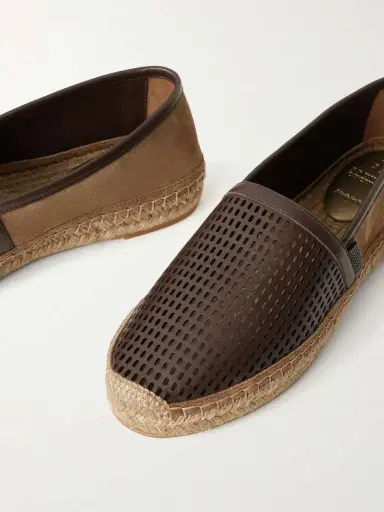 Brunello Cucinelli Bead-embellished Suede And Laser-cut Leather Espadrilles | Thumbnail 5 Brunello Cucinelli Bead-embellished Suede And Laser-cut Leather Espadrilles | Thumbnail 5