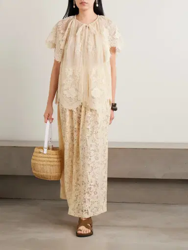 Zimmermann Luna Scalloped Gathered Lace And Point D'esprit Blouse | Thumbnail 2 Zimmermann Luna Scalloped Gathered Lace And Point D'esprit Blouse | Thumbnail 2