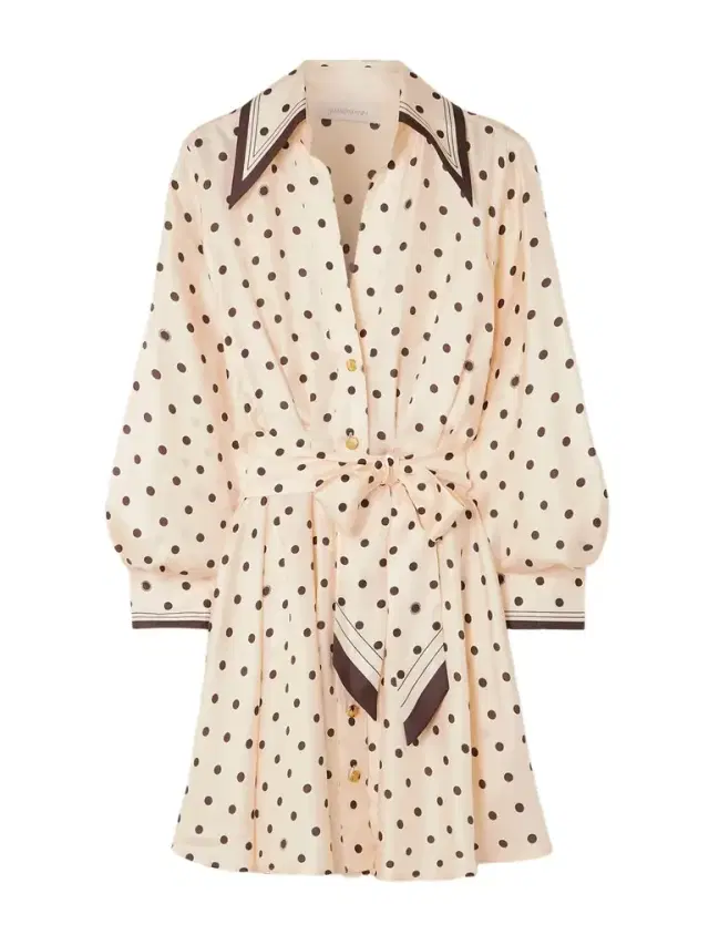 Belted Polka-dot Silk-satin Mini Shirt Dress