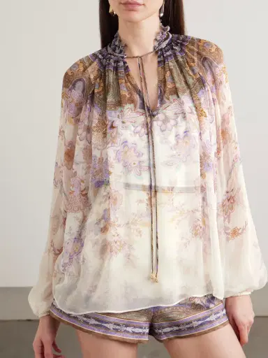 Zimmermann Ruched Printed Chiffon Blouse | Thumbnail 3 Zimmermann Ruched Printed Chiffon Blouse | Thumbnail 3
