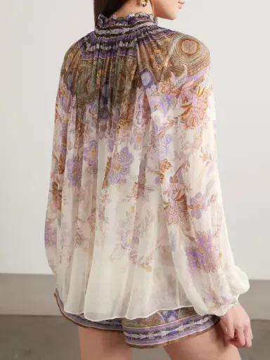 Zimmermann Ruched Printed Chiffon Blouse | Thumbnail 4 Zimmermann Ruched Printed Chiffon Blouse | Thumbnail 4