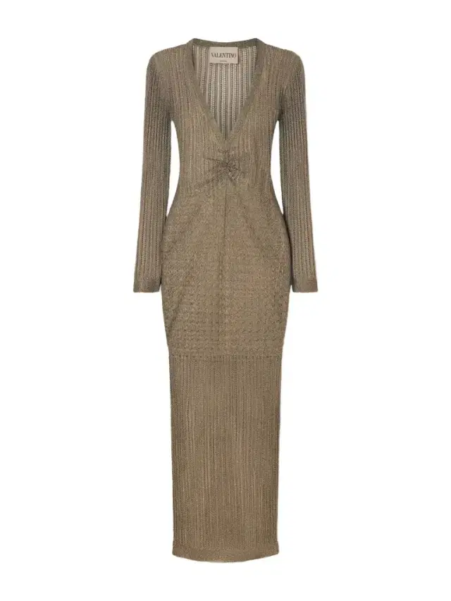 Metallic Pointelle-knit Midi Dress
