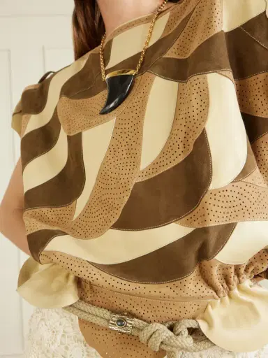 Isabel Marant Dalmy Gathered Patchwork Perforated Suede Top | Thumbnail 5