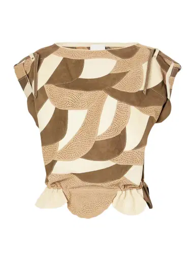 Isabel Marant Dalmy Gathered Patchwork Perforated Suede Top | Thumbnail 1