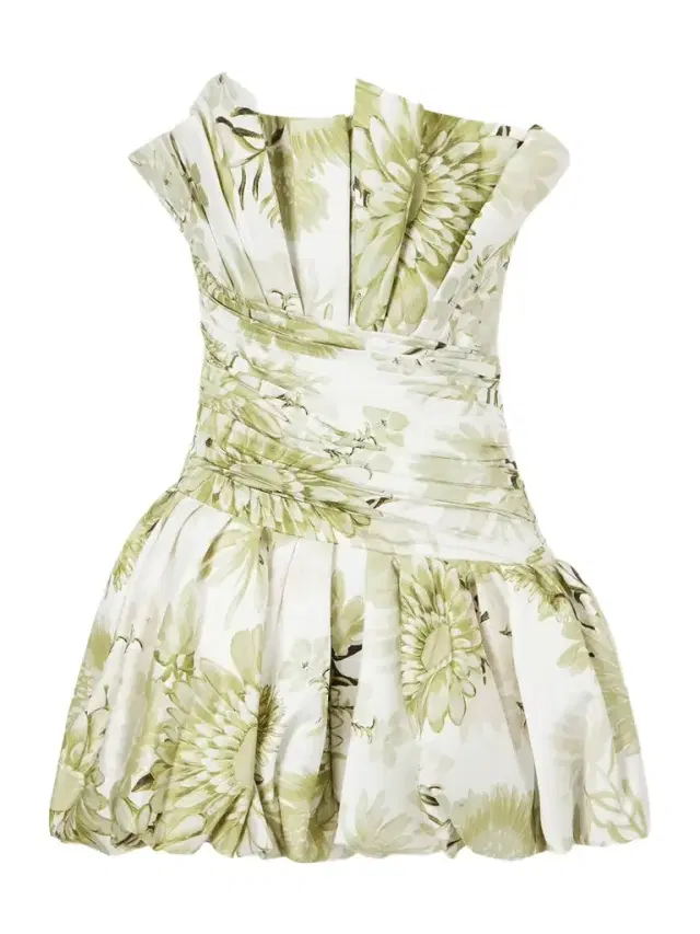 Strapless Ruched Floral-print Cotton-poplin Mini Dress