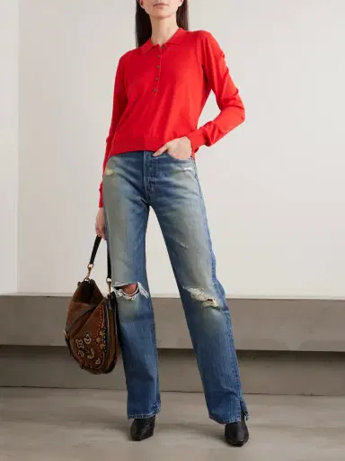 RÙADH Dea Embroidered Merino Wool Polo Sweater | Thumbnail 2