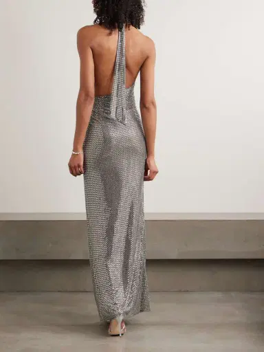 Self-Portrait Embellished Draped Mesh Halterneck Maxi Dress | Thumbnail 3 Self-Portrait Embellished Draped Mesh Halterneck Maxi Dress | Thumbnail 3