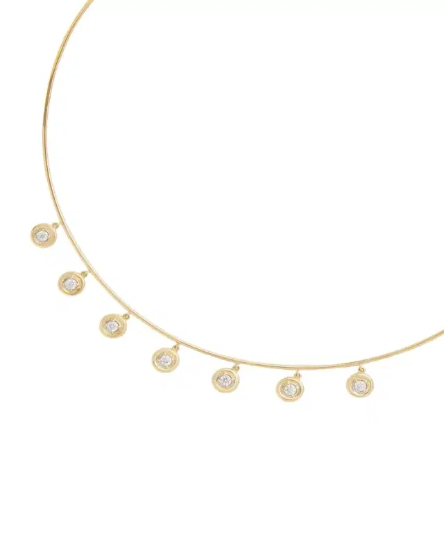 Jamie Wolf 18K Yellow and White Gold Round Edge Diamond Drop Wire Necklace