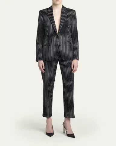 Tom Ford Pinstripe Wool Single-Breasted Blazer Jacket | Thumbnail 2