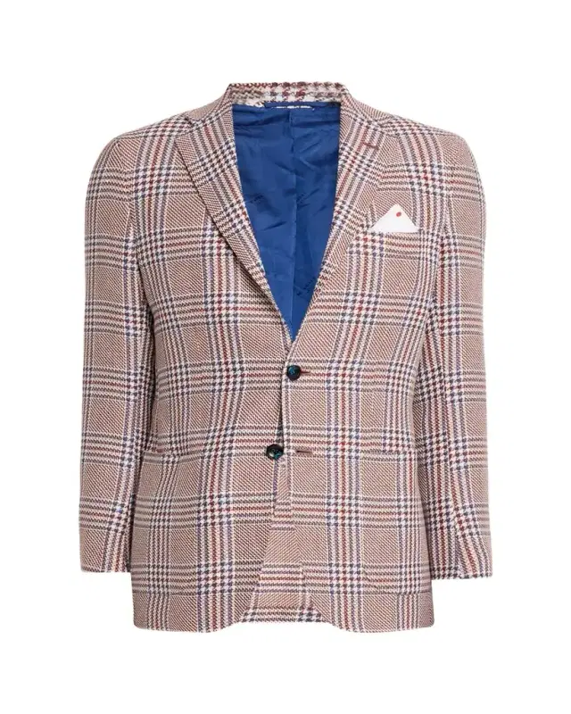 Kiton Men's Cashmere and Linen Houndstooth Plaid Sport Coat