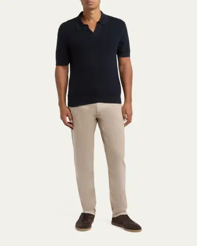 Zegna Men's Premium Cotton Knit Johnny Collar Polo Shirt | Thumbnail 2 Zegna Men's Premium Cotton Knit Johnny Collar Polo Shirt | Thumbnail 2