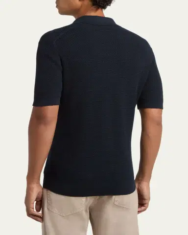 Zegna Men's Premium Cotton Knit Johnny Collar Polo Shirt | Thumbnail 3 Zegna Men's Premium Cotton Knit Johnny Collar Polo Shirt | Thumbnail 3