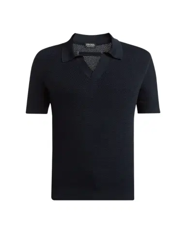 Zegna Men's Premium Cotton Knit Johnny Collar Polo Shirt | Thumbnail 1 Zegna Men's Premium Cotton Knit Johnny Collar Polo Shirt | Thumbnail 1