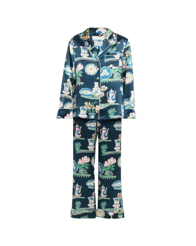 Lila Giotto Ceramic-Print Silk Pajama Set