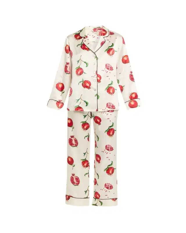 Lila Allegra Pomegranate-Print Silk Pajama Set