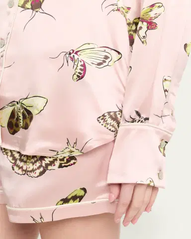 Olivia von Halle Alba Moth-Print Silk Satin Short Pajama Set | Thumbnail 5