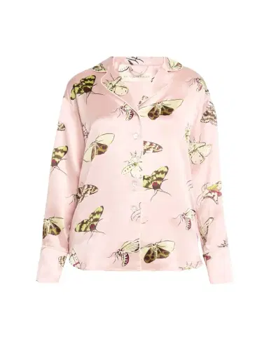 Olivia von Halle Alba Moth-Print Silk Satin Short Pajama Set | Thumbnail 1