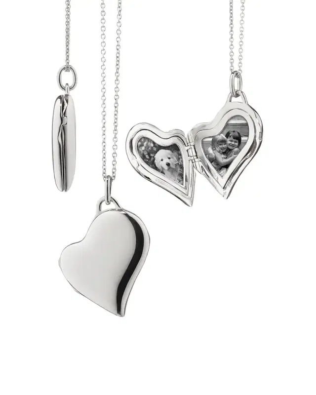 Monica Rich Kosann Sterling Silver Asymmetrical Heart Slim Locket Necklace