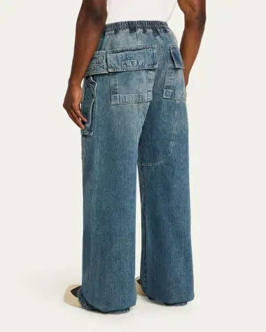 DRKSHDW RICK OWENS Men's Denim Wide-Leg Pull-On Cargo Pants | Thumbnail 3