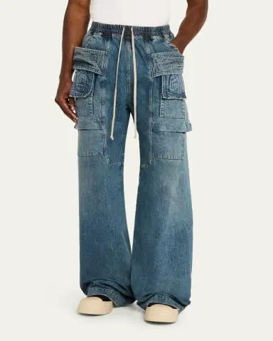 DRKSHDW RICK OWENS Men's Denim Wide-Leg Pull-On Cargo Pants | Thumbnail 4
