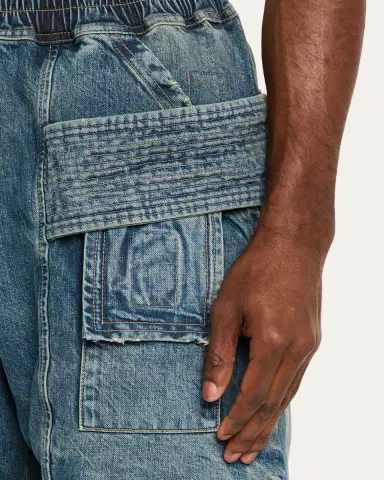 DRKSHDW RICK OWENS Men's Denim Wide-Leg Pull-On Cargo Pants | Thumbnail 5