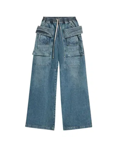 DRKSHDW RICK OWENS Men's Denim Wide-Leg Pull-On Cargo Pants | Thumbnail 1