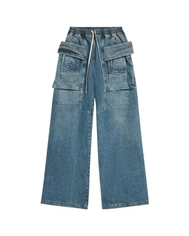 DRKSHDW RICK OWENS Men's Denim Wide-Leg Pull-On Cargo Pants
