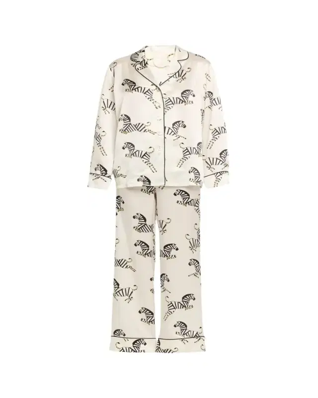 Olivia von Halle Lila Zebedee Zebra-Print Silk Pajama Set