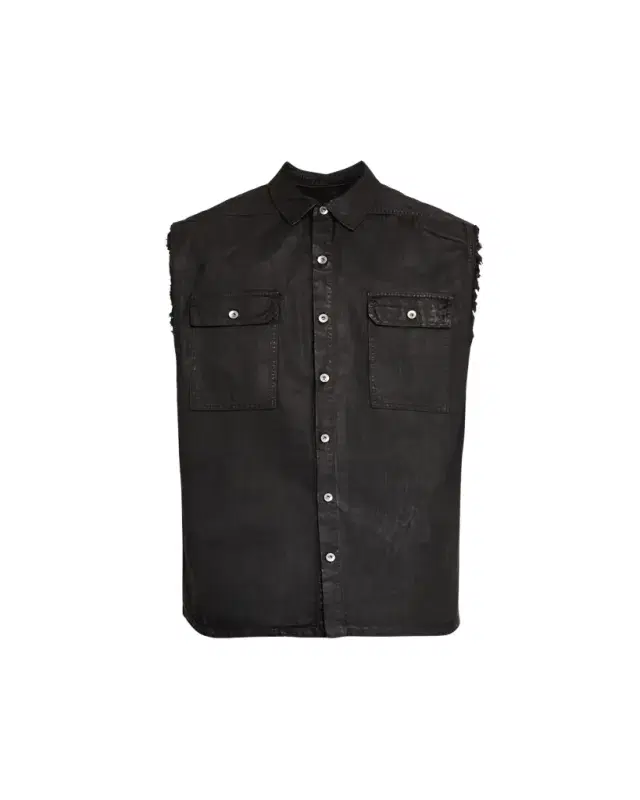 DRKSHDW RICK OWENS Men's Distressed Black Denim Button-Front Vest