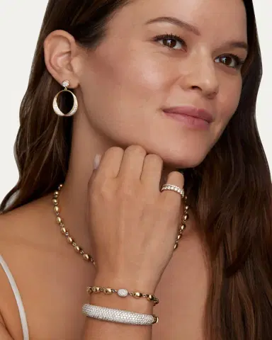 Jamie Wolf 18K Yellow and White Gold Domed Hinge Bangle with Pave Diamonds | Thumbnail 2