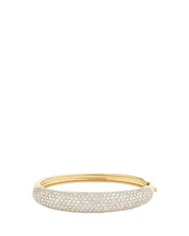Jamie Wolf 18K Yellow and White Gold Domed Hinge Bangle with Pave Diamonds | Thumbnail 1