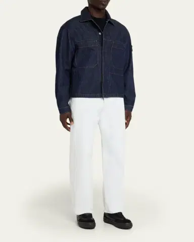 Stone Island Men's Denim Button-Front Biker Jacket | Thumbnail 2