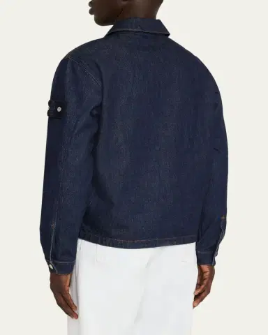 Stone Island Men's Denim Button-Front Biker Jacket | Thumbnail 3