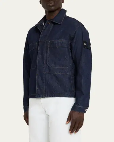 Stone Island Men's Denim Button-Front Biker Jacket | Thumbnail 4