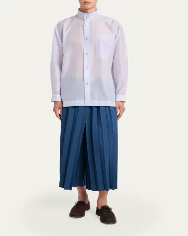 Homme Plissé Issey Miyake Men's Polyester and Wool Mandarin-Collar Sport Shirt | Thumbnail 2 Homme Plissé Issey Miyake Men's Polyester and Wool Mandarin-Collar Sport Shirt | Thumbnail 2