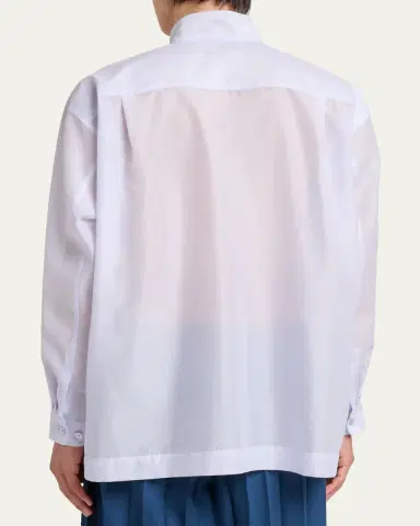 Homme Plissé Issey Miyake Men's Polyester and Wool Mandarin-Collar Sport Shirt | Thumbnail 3 Homme Plissé Issey Miyake Men's Polyester and Wool Mandarin-Collar Sport Shirt | Thumbnail 3