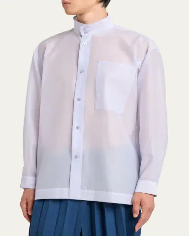 Homme Plissé Issey Miyake Men's Polyester and Wool Mandarin-Collar Sport Shirt | Thumbnail 4 Homme Plissé Issey Miyake Men's Polyester and Wool Mandarin-Collar Sport Shirt | Thumbnail 4