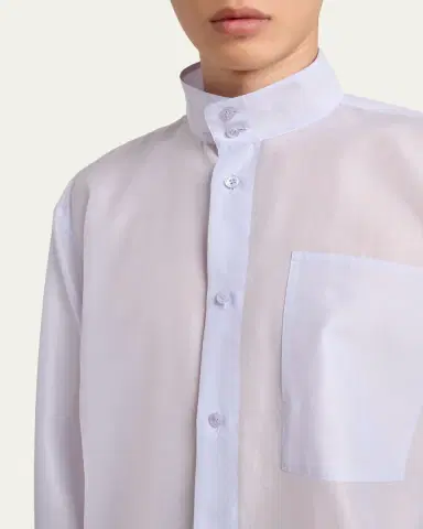 Homme Plissé Issey Miyake Men's Polyester and Wool Mandarin-Collar Sport Shirt | Thumbnail 5 Homme Plissé Issey Miyake Men's Polyester and Wool Mandarin-Collar Sport Shirt | Thumbnail 5